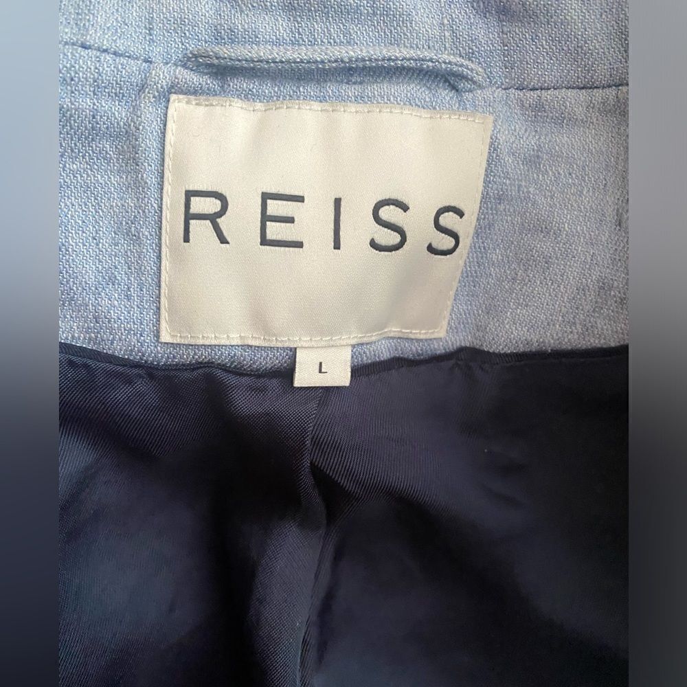 REISS Linen Blend Blazer Single Button Blazer Maddy Rye Light Blue Size Large - Picture 3 of 11